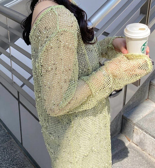  「【4色展開】メッシュシアーワンピース」|ワンピース|グリーンイエロー