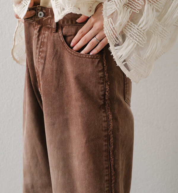  「【-5㎏細見え/2サイズ展開/低身長サイズ】フリンジデニムパンツ」|デニム|