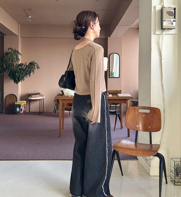  「【-5㎏細見え/2サイズ展開/低身長サイズ】フリンジデニムパンツ」|デニム|