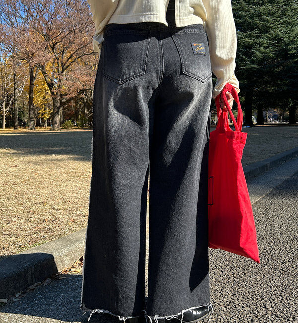  「【-5㎏細見え/2サイズ展開/低身長サイズ】フリンジデニムパンツ」|デニム|