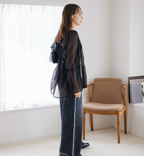  「【-5㎏細見え/2サイズ展開/低身長サイズ】フリンジデニムパンツ」|デニム|