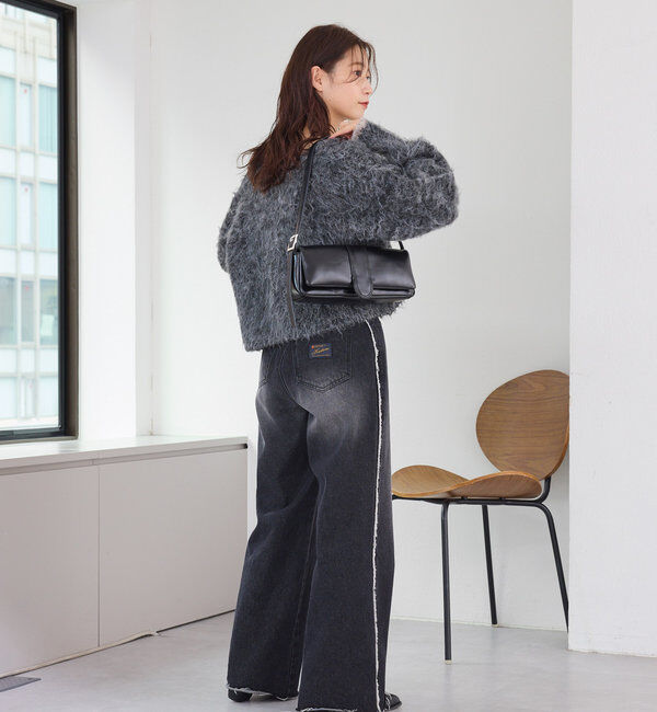  「【-5㎏細見え/2サイズ展開/低身長サイズ】フリンジデニムパンツ」|デニム|