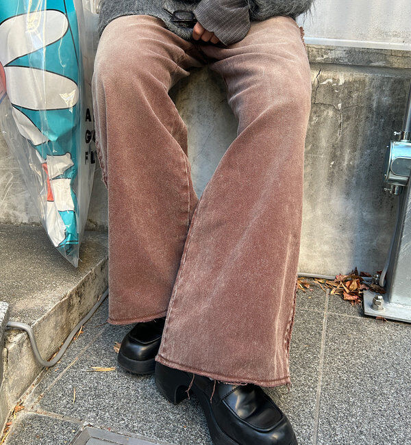  「【-5㎏細見え/2サイズ展開/低身長サイズ】フリンジデニムパンツ」|デニム|