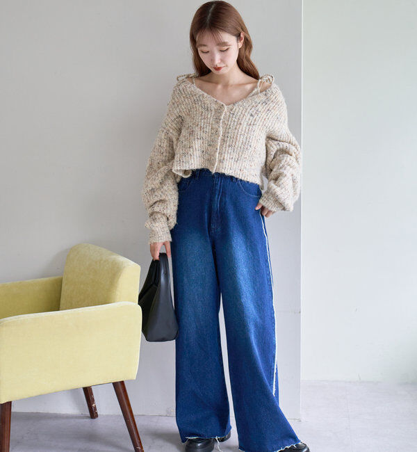  「【-5㎏細見え/2サイズ展開/低身長サイズ】フリンジデニムパンツ」|デニム|