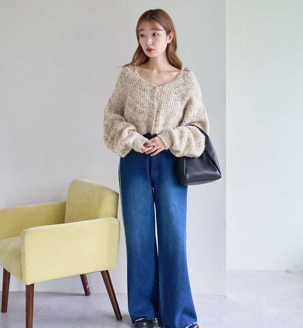  「【-5㎏細見え/2サイズ展開/低身長サイズ】フリンジデニムパンツ」|デニム|