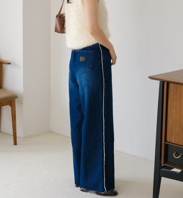  「【-5㎏細見え/2サイズ展開/低身長サイズ】フリンジデニムパンツ」|デニム|