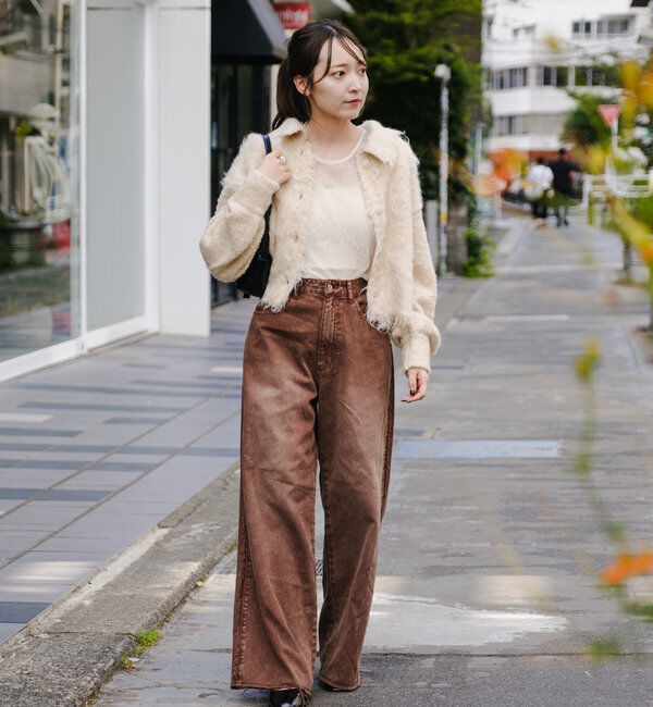  「【-5㎏細見え/2サイズ展開/低身長サイズ】フリンジデニムパンツ」|デニム|