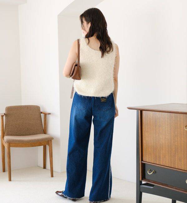  「【-5㎏細見え/2サイズ展開/低身長サイズ】フリンジデニムパンツ」|デニム|