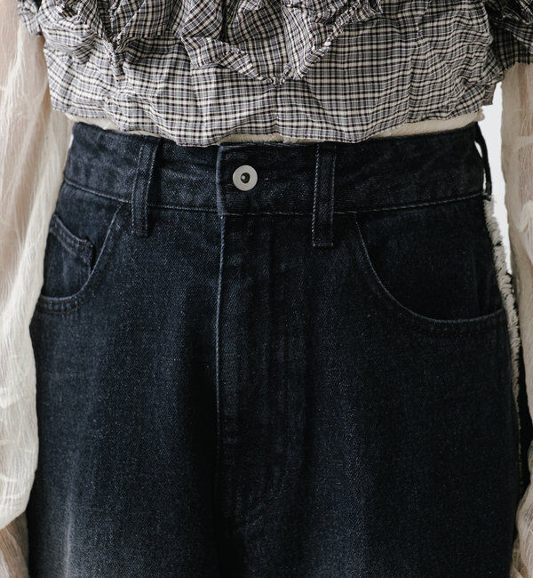  「【-5㎏細見え/2サイズ展開/低身長サイズ】フリンジデニムパンツ」|デニム|