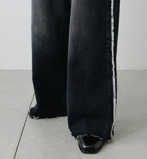  「【-5㎏細見え/2サイズ展開/低身長サイズ】フリンジデニムパンツ」|デニム|