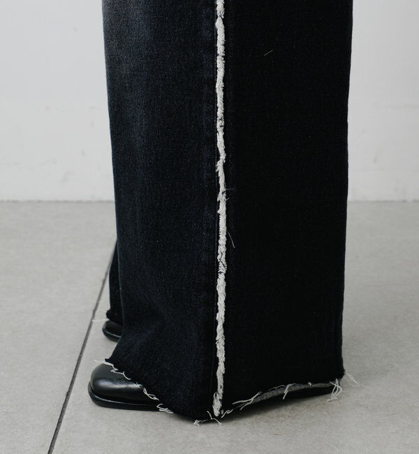  「【-5㎏細見え/2サイズ展開/低身長サイズ】フリンジデニムパンツ」|デニム|