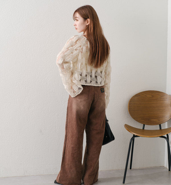  「【-5㎏細見え/2サイズ展開/低身長サイズ】フリンジデニムパンツ」|デニム|