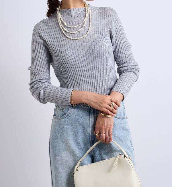  「《大人カジュアルに◎さりげない輝き》プチスパンコールリブニット」|シャツ・ブラウス|