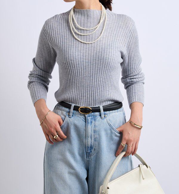  「《大人カジュアルに◎さりげない輝き》プチスパンコールリブニット」|シャツ・ブラウス|