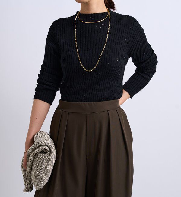  「《大人カジュアルに◎さりげない輝き》プチスパンコールリブニット」|シャツ・ブラウス|