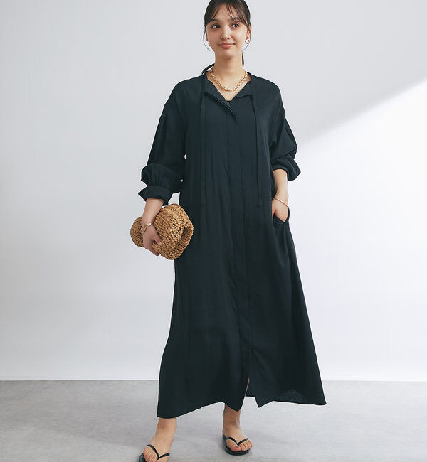  「《デコルテスッキリ見え》タイデザインシャツワンピース」|その他|