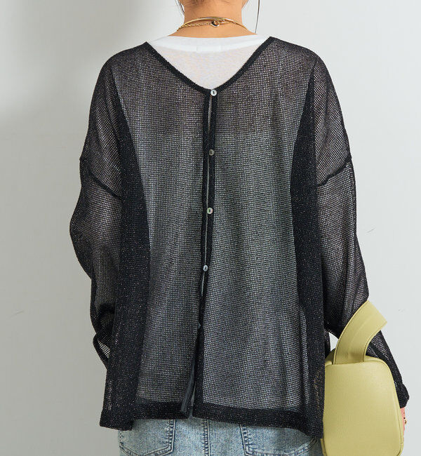  「前後2WAYラメメッシュカーディガン」|ニット・セーター|