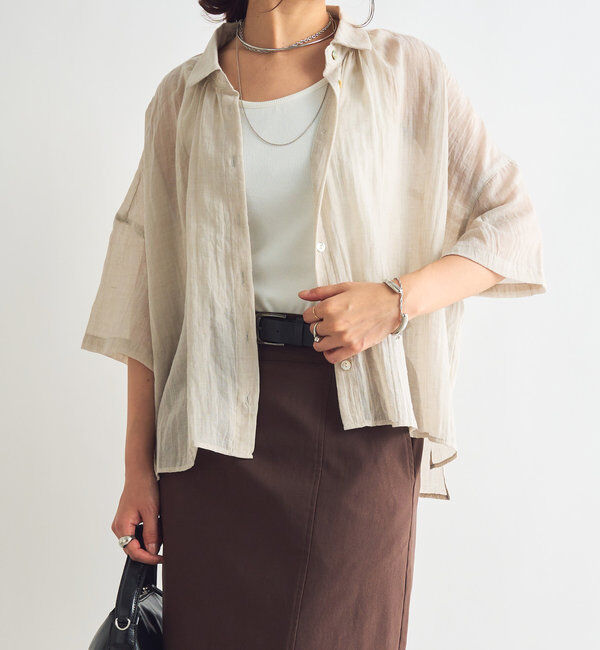  「《1枚着にも・羽織にも◎》ガーゼタッチシアーシャツ」|シャツ・ブラウス|ベージュ