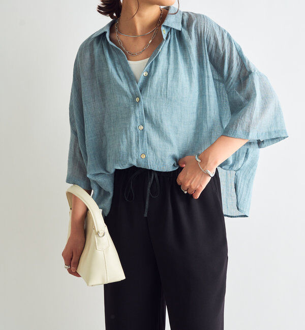  「《1枚着にも・羽織にも◎》ガーゼタッチシアーシャツ」|シャツ・ブラウス|