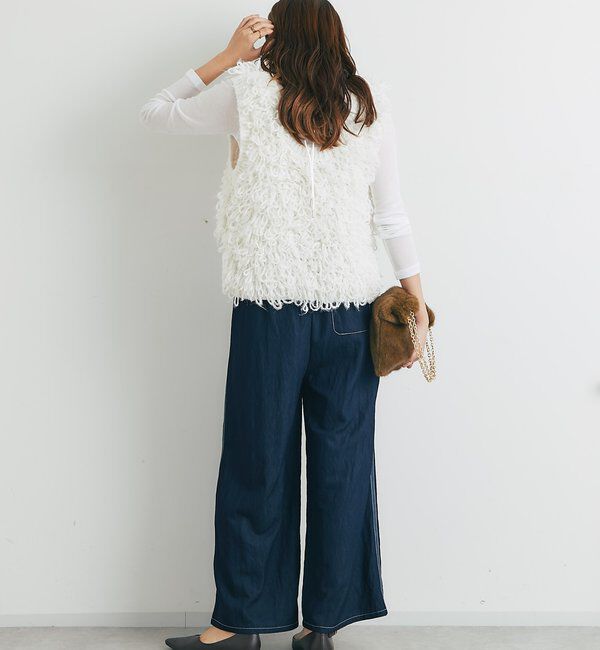  「《楽な履き心地》シャイニーデニムワイドパンツ」|デニム|