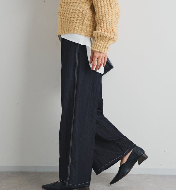  「《楽な履き心地》シャイニーデニムワイドパンツ」|デニム|