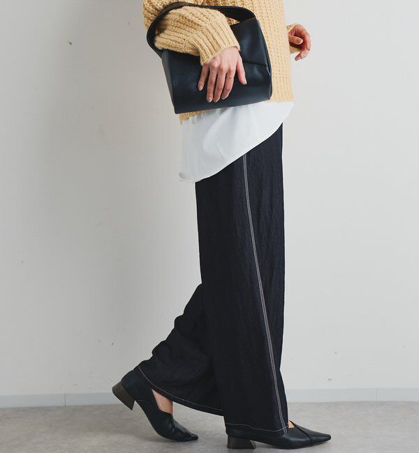  「《楽な履き心地》シャイニーデニムワイドパンツ」|デニム|