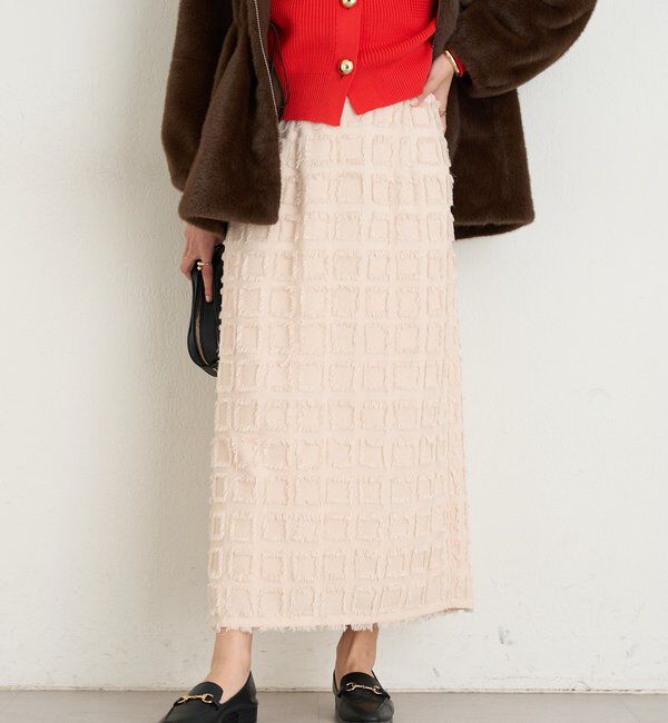  「《主役級アイテム◎》スクエアジャガードナロースカート」|スカート|アイボリー