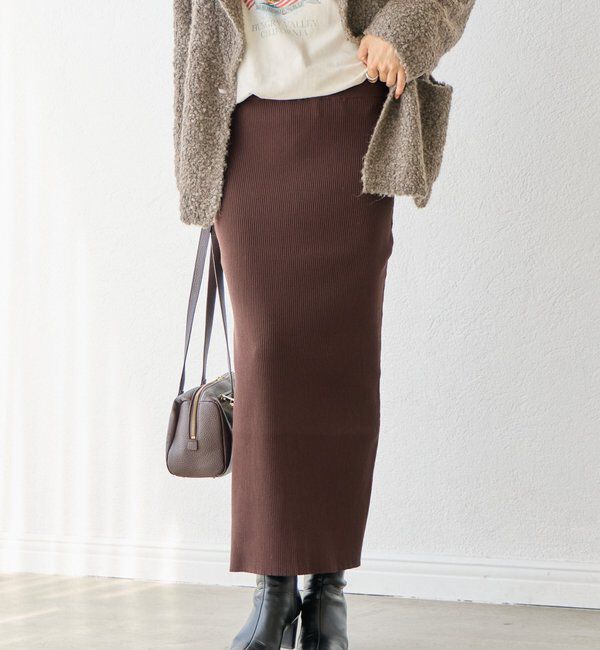  「予約【新色追加/マイナス3kg/レビュー高評価☆】リブタイトスカート」|スカート|ダークブラウン