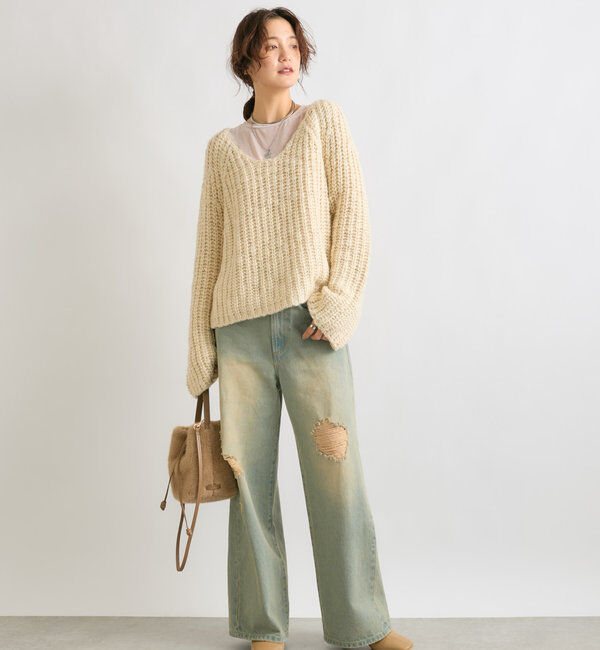  「【MONN.:.(モン)】ハイライズダメージDENIM」|デニム|