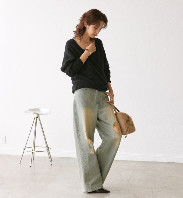  「【MONN.:.(モン)】ハイライズダメージDENIM」|デニム|