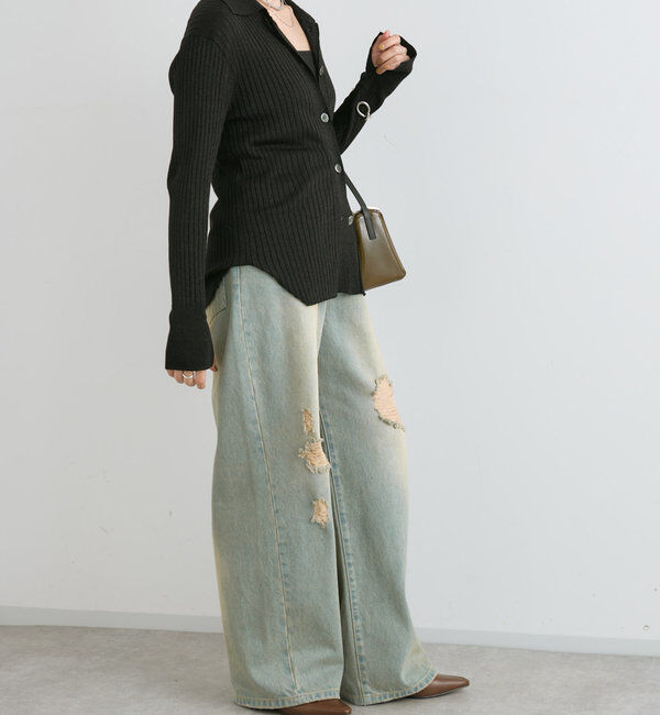  「【MONN.:.(モン)】ハイライズダメージDENIM」|デニム|