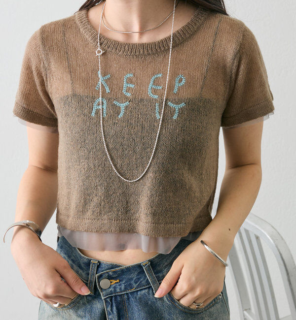  「刺繍チビニット」|ニット・セーター|モカ