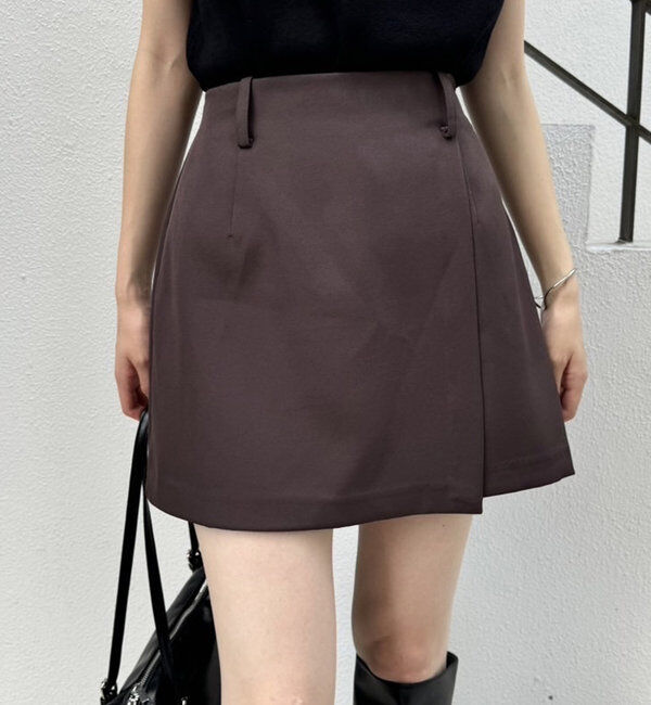  「【3サイズ展開】レイヤードミニスカパン」|チノ|ブラウン