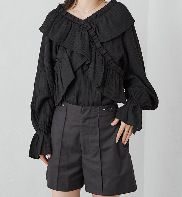  「[mline]オフショルフリルブラウス」|シャツ・ブラウス|ブラック