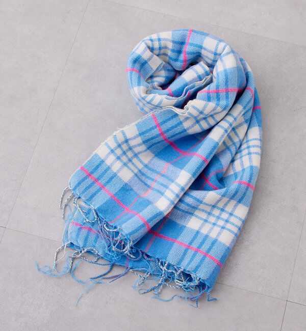  「hinthint チェックストール」|ストール|ブルー