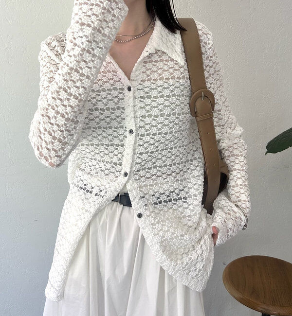  「襟付きレースカーディガン」|Tシャツ・カットソー|