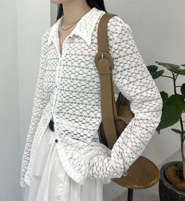  「襟付きレースカーディガン」|Tシャツ・カットソー|