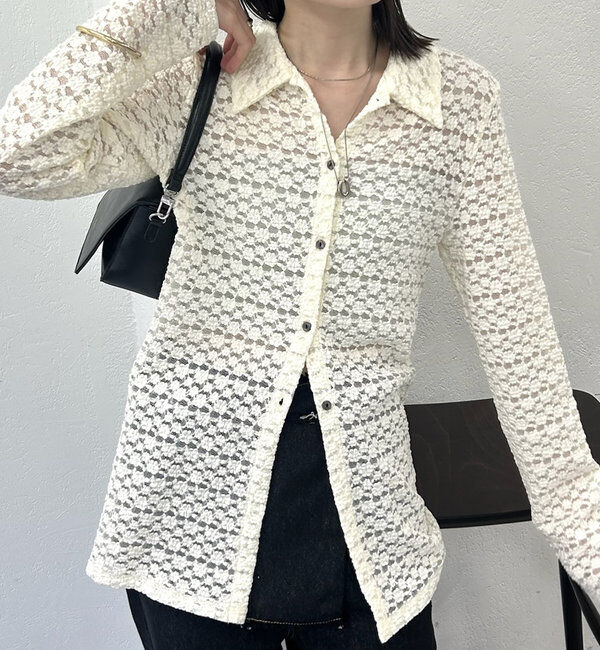  「襟付きレースカーディガン」|Tシャツ・カットソー|