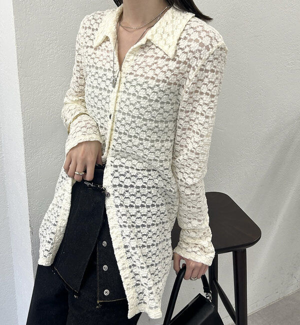  「襟付きレースカーディガン」|Tシャツ・カットソー|