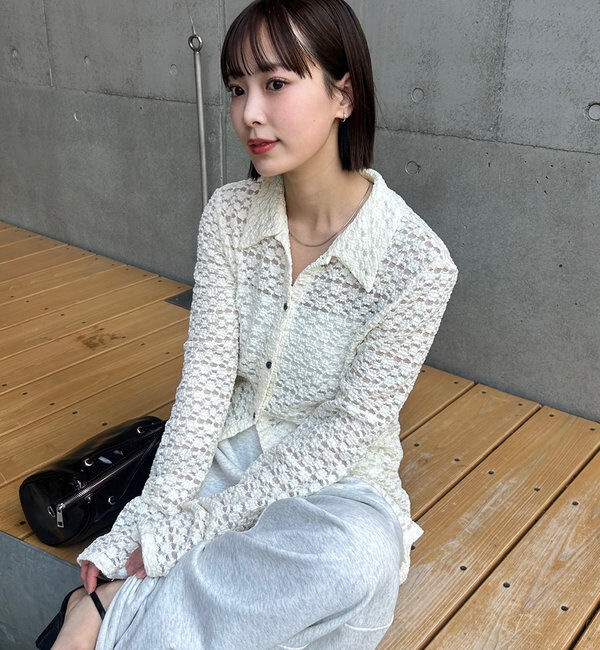  「襟付きレースカーディガン」|Tシャツ・カットソー|