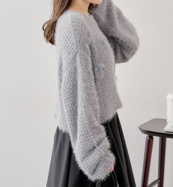  「【新色追加！】シャギーシアーリボンニット」|ニット・セーター|