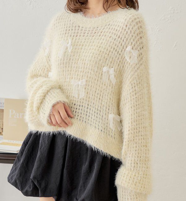 「【新色追加！】シャギーシアーリボンニット」|ニット・セーター|