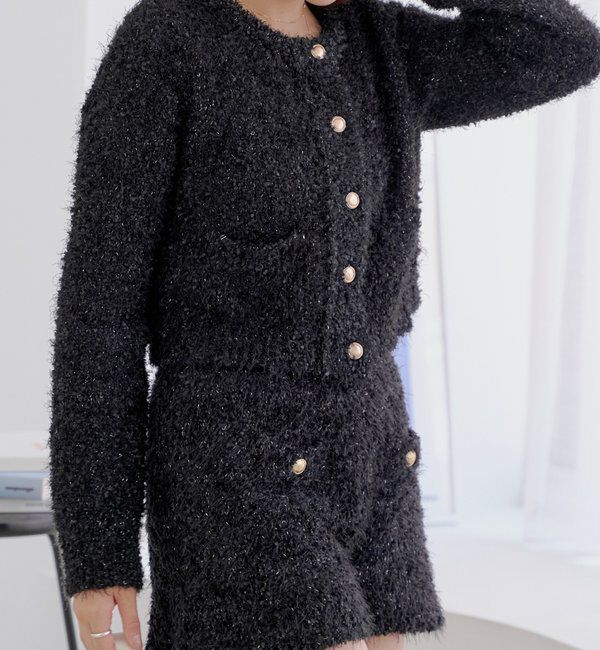  「【セットアップ対応】ラメシャギー金釦コンパクト長袖カーディガン」|カーディガン|