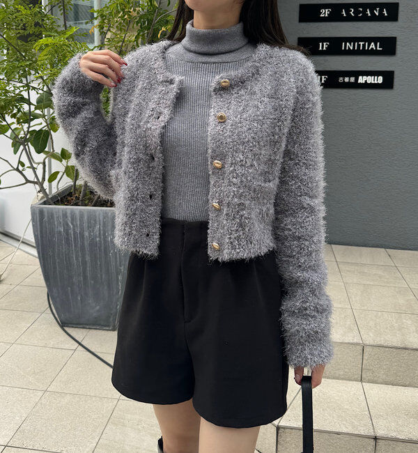  「【セットアップ対応】ラメシャギー金釦コンパクト長袖カーディガン」|カーディガン|