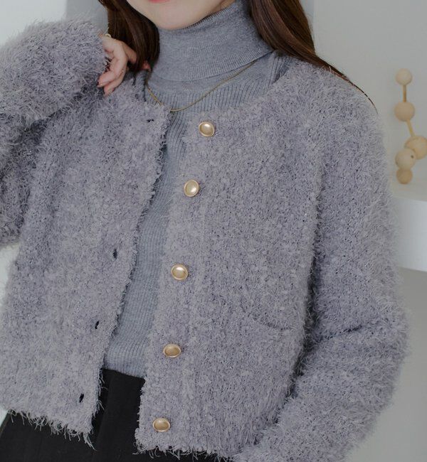  「【セットアップ対応】ラメシャギー金釦コンパクト長袖カーディガン」|カーディガン|