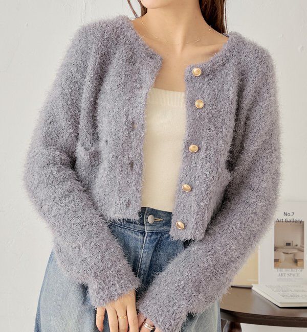  「【セットアップ対応】ラメシャギー金釦コンパクト長袖カーディガン」|カーディガン|