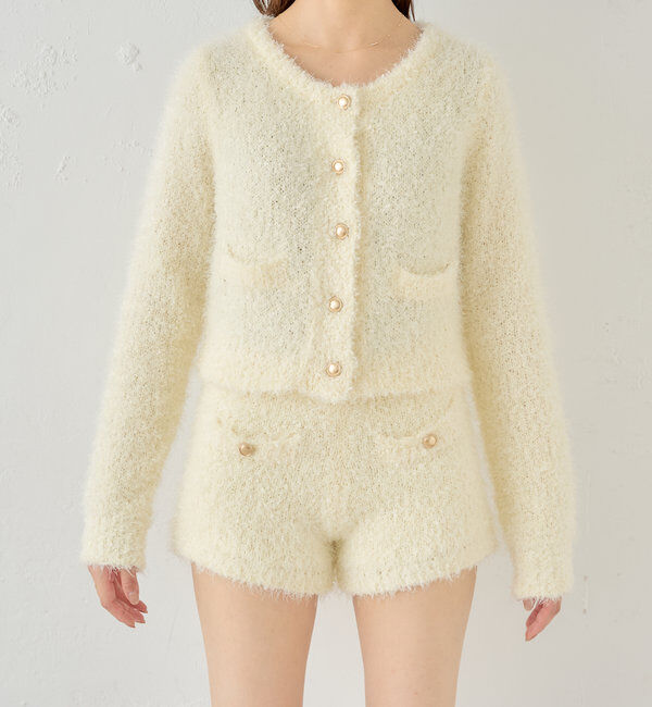  「【セットアップ対応】ラメシャギー金釦コンパクト長袖カーディガン」|カーディガン|