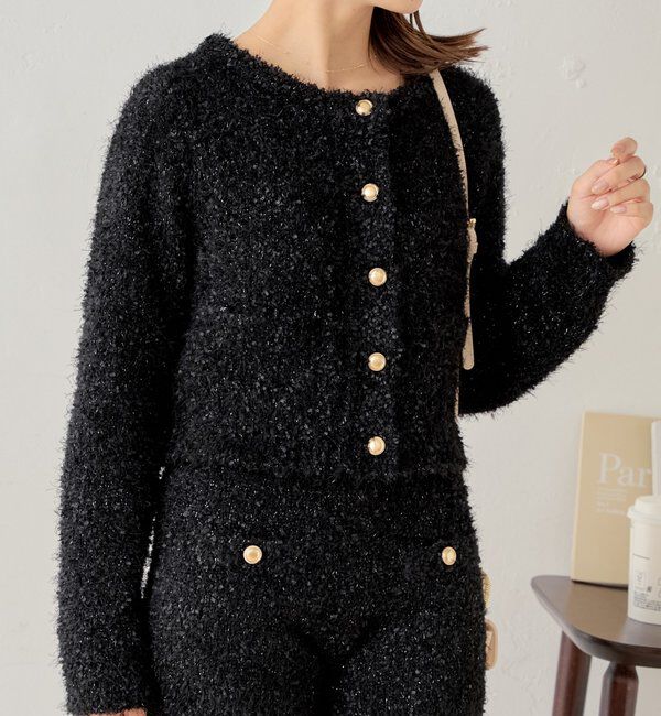  「【セットアップ対応】ラメシャギー金釦コンパクト長袖カーディガン」|カーディガン|