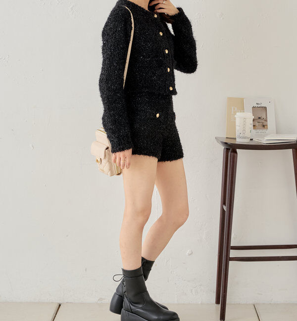  「【セットアップ対応】ラメシャギー金釦コンパクト長袖カーディガン」|カーディガン|