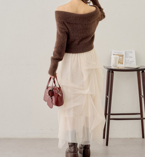  「【セットアイテム】オフショルニットセットチュールワンピース」|ワンピース|